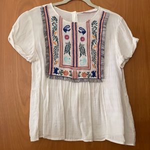 Zara embroidered cream blouse